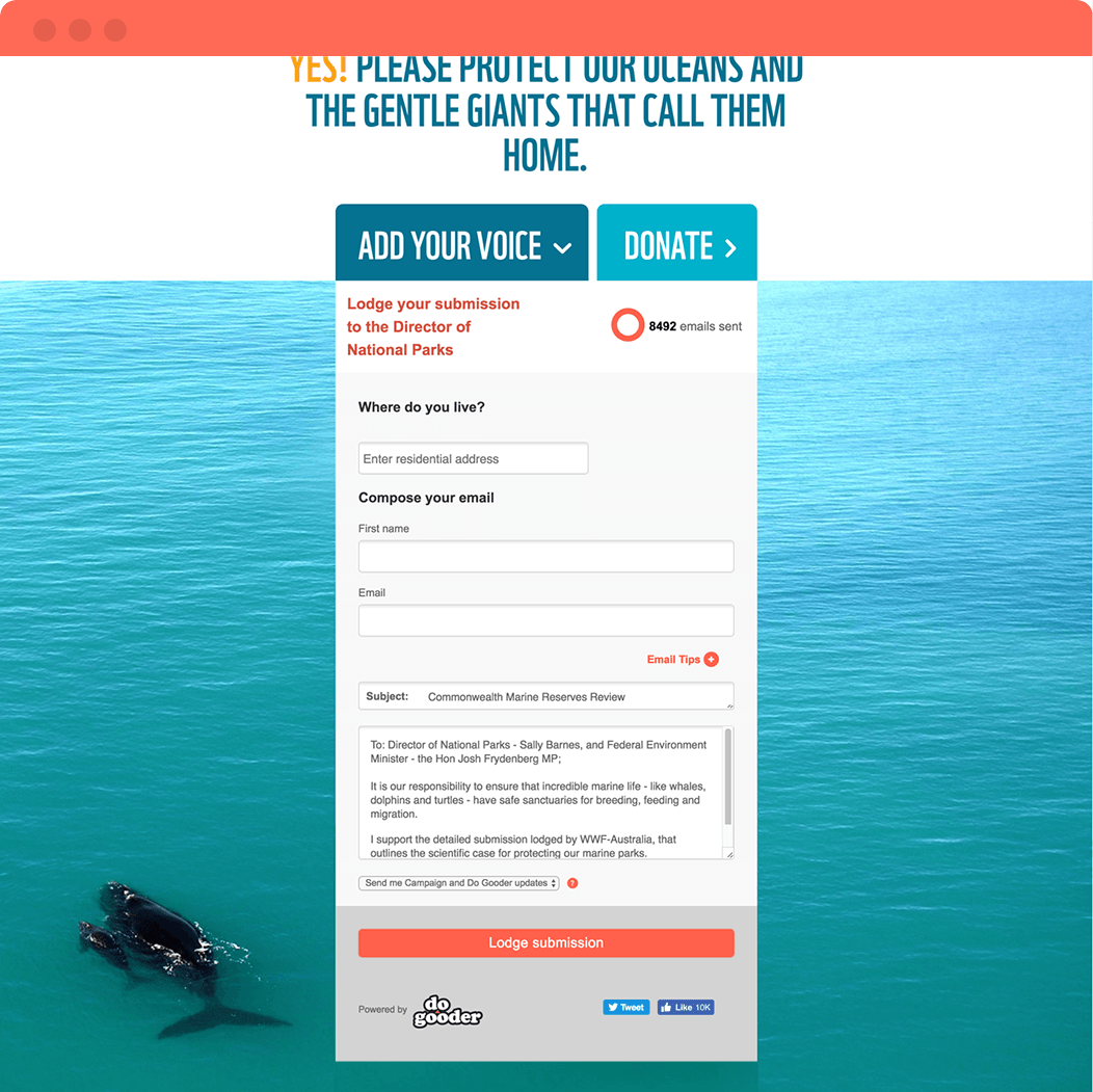 WWF Safe Seas embedded action form